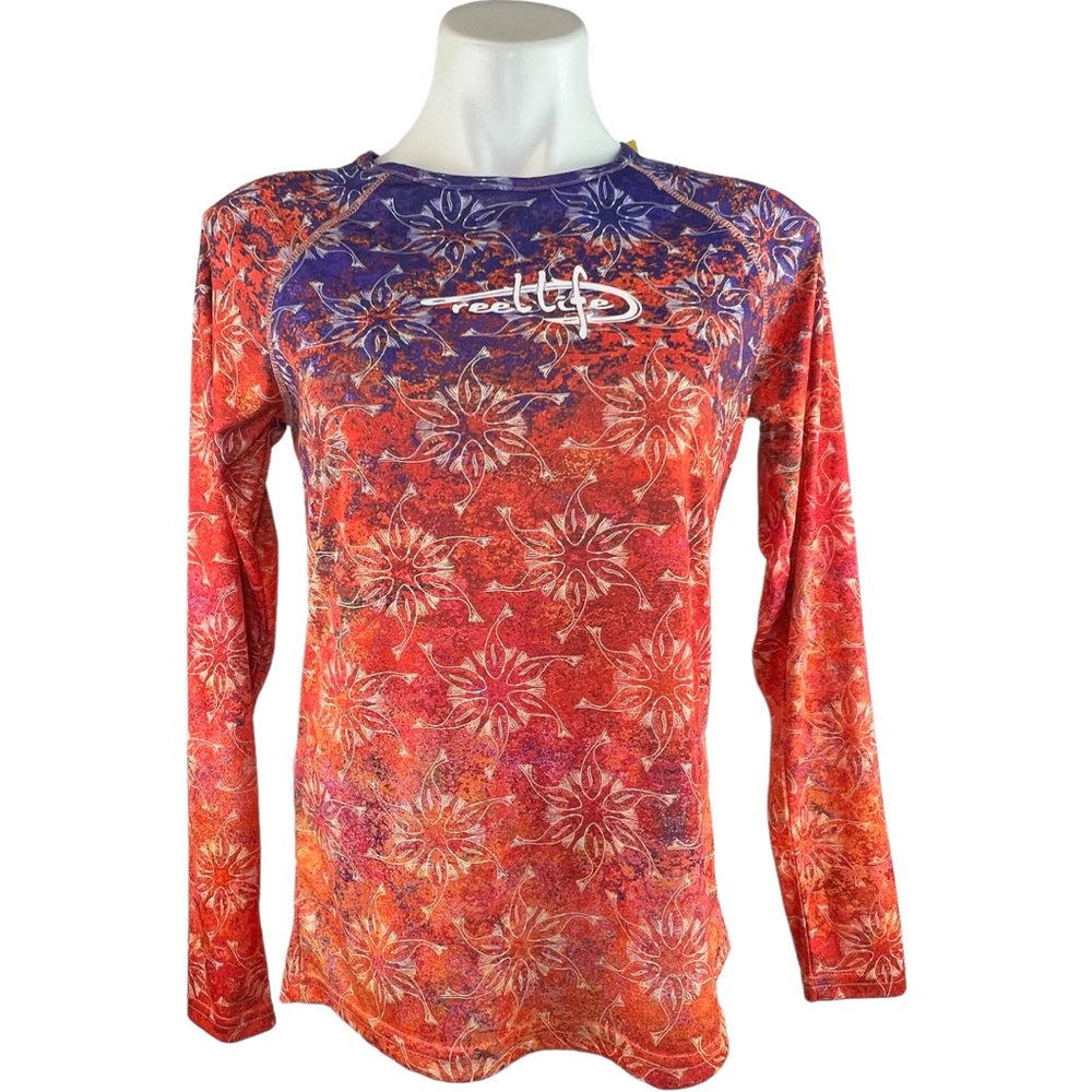 New REEL LIFE Koi Fish Ombré Long Sleeve Tee Top M UPF 50+
